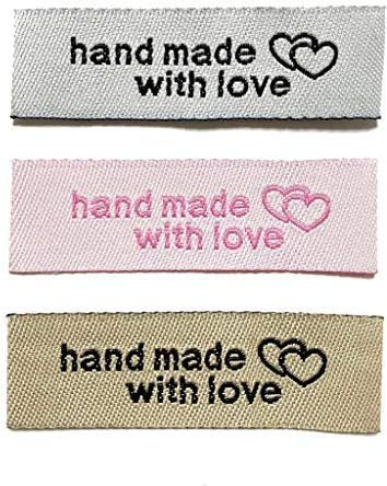 Juland 60 Stück Namensschilder zum Einnähen Handmade Stoffetiketten Textiletiketten Stoff Labels Tags Kleideretiketten Etiketten Nähen DIY Dekor für Klediung -1.5 * 5cm - Rosa weiße Schokolade