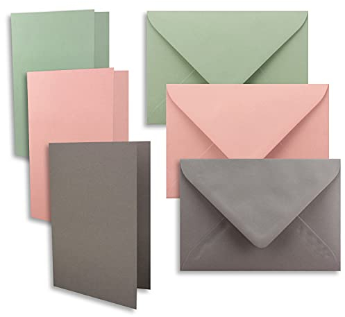 30x Kartenset DIN A6 / C6 in Eukalyptus, Altrosa, Graphit - Faltkarten mit Falz A6 10,5 x 14,8 cm & Umschläge C6 11,4 x 16,2 cm - Für Einladungen und Grußkarten zu Weihnachten & Geburtstag
