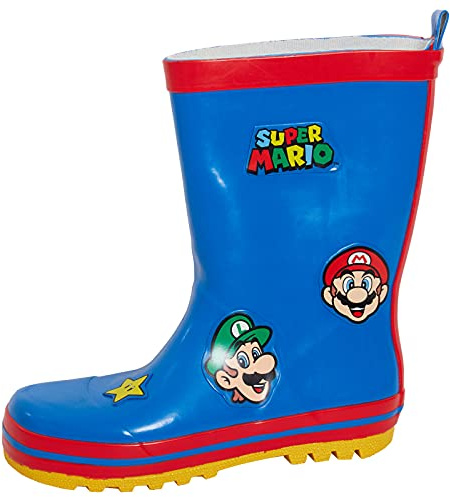 Super Mario Stivali di gomma Wellington per bambini Nintendo Wellies Rain Shoes Wellys, Blu, 34 EU