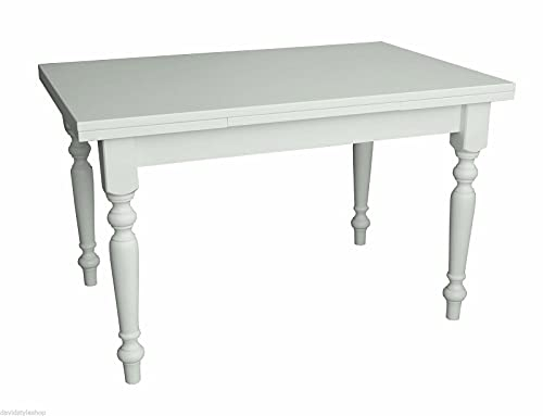 Mar.c.a. Design, Table Extensible, Table Salle à Manger en Bois, Table à Manger Blanche Mate en Bois - Table a Manger Rectangulaire 140x80x75H + 2 Extensions 40cm Style Classique, Made in Italy