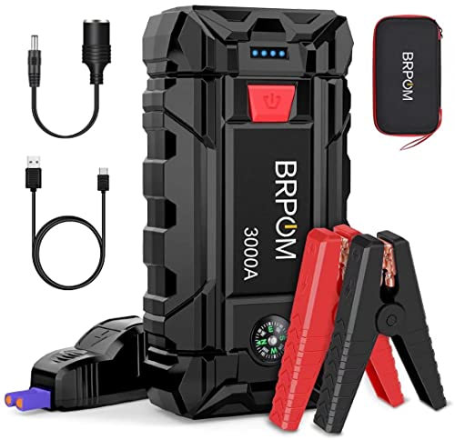 BRPOM Arrancador de Coches, 6000A 26800mAh Arrancador de Baterias de Coche 12V(para 10.0L de Gasolina o 8.0L de Diésel), Jump Starter con Carga Rápida QC3.0, Espera Larga