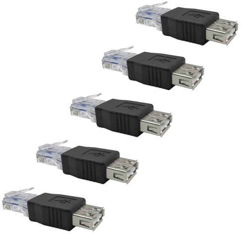 iYueMps 5pcs Ethernet RJ45 Male to USB Female Router Adapter Plug Socket LAN Network