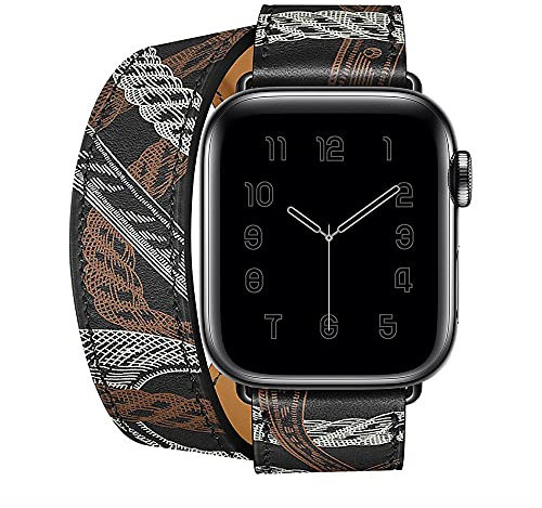 Aergood Cuir Bande,Compatible avec Apple Watch Bracelets 38/40/41mm 42/44/45mm, Double Tour Bracelet de pour iwatch Series 7 6 5 4 3 2 1 SE(38/40/41mm,Noir/Motif)