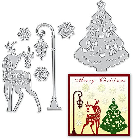 Metall Weihnachten Stanzformen Baum Hirsch Lampe Stanzformen Prägeschablone Vorlage für Kartenherstellung Scrapbooking Papier Basteln Album Stempel DIY Weihnachtsdekoration