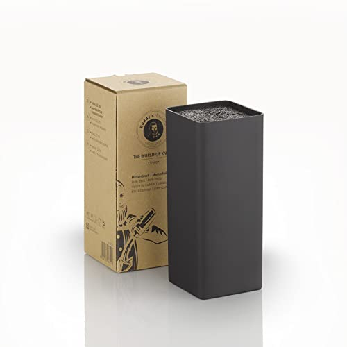 Buddy's Blades Bloc à couteaux carré en plastique de qualité supérieure avec insert en poils PET respectueux des lames et facile à nettoyer Noir Hauteur 22 cm