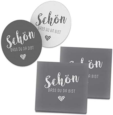 itenga 40x Servietten mit 40x Bierdeckel Schön dass du da bist (grau)
