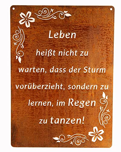 Schild Spruchtafel rostiges Gartenschild Edelrost Rost zum hängen Gartendeko 29x21cm, Es ist keine Villa (Leben)