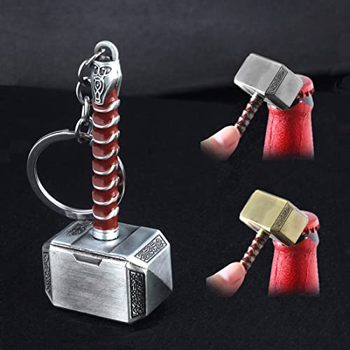Thor's Hammer Bottle Opener Keychain Creative Alloy Bottle Opener Metal Pendant Gift Movie Toy (B)