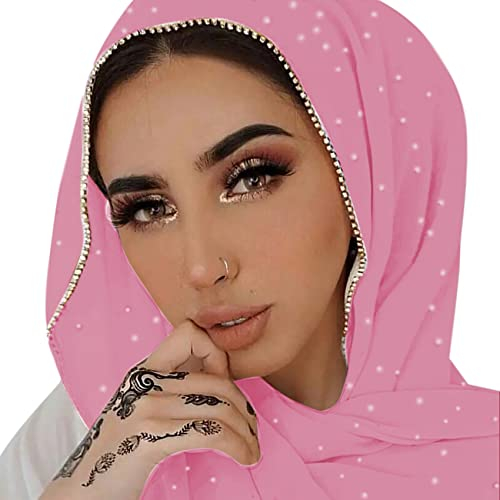 ANKOMINA Weicher Damen-Schal, Chiffon, Strass, langer Schal, modisch, muslimischer Hijab-Kopftuch, Schal, rosa - deep pink, Einheitsgröße