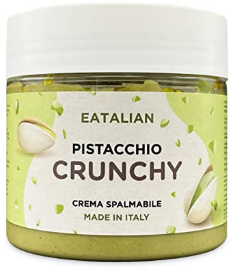 EATALIAN by AMZ BETTER Crema de Pistacho CRUNCHY 200 gr, Crema para Untar con Trozos de Pistacho, Sabor Dulce, Ideal para Pan, para Rellenar Postres, Helados, Dubai Chocolate, Made in Italy