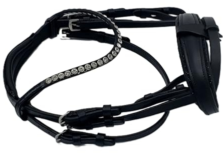 Tysons Breeches Crown Minishetty Shetty Mini Trense Sperriemen abnehmbar Leder Glitzer an Genick + Nasenriemen Leder weich Schwarz Falabella Minipony (Shetty)