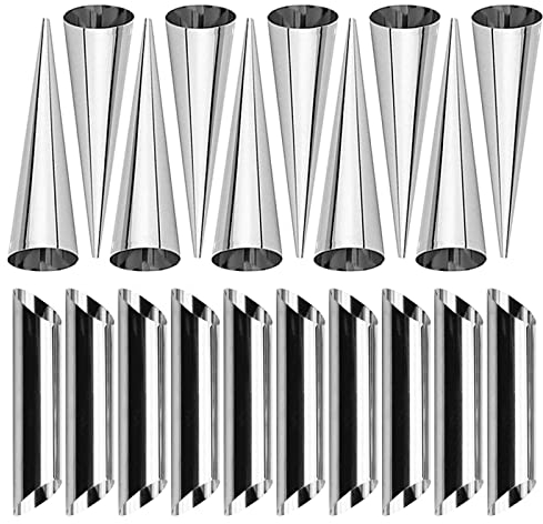 Joyeee Lot de 10 moules en corne de crème de 12.7 cm + 10 moules à cannoli de 12,7 cm, grands tubes de cannoli pour la friture, kit de formes de cannoli pour la cuisson des œufs