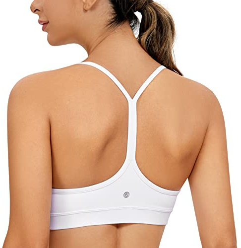 CRZ YOGA Damen Butterluxe Racerback Sport BH Gepolstert Ohne Bügel Y-Rücken Yoga Bra Sommer Atmungsaktiv Spaghetti Top Weiss XS