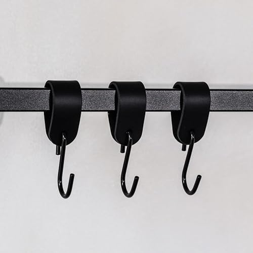Metallbude Kleiderhaken S-HAKEN - 3er Set in Schwarz - Modernes Design - Garderobenhaken aus Hochwertiger Lederschlaufe & Stahl - 10 cm