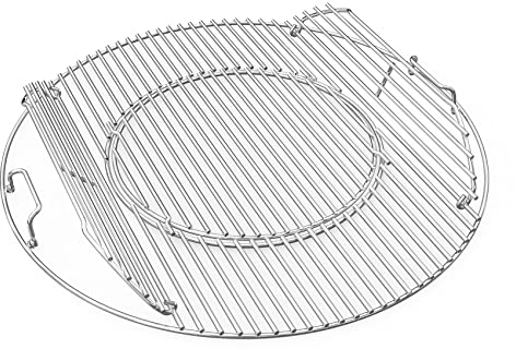 only fire Stainless Steel Grill Grate, Gourmet BBQ System Replaced Double-Side Hinged Cooking Grate for Weber 22 Charcoal Kettle Grills