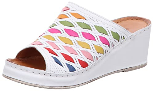 Gemini Damen Pantolette Leder Flechtoptik bunt Keilabsatz 032670-02, Größe:40 EU, Farbe:Weiß