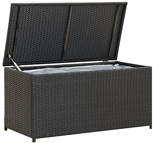 homiuse Gartenbox Poly Rattan Aufbewahrungsbox Auflagenbox Aufbewahrungstruhe Gartentruhe Kissenbox Garten Wasserdicht Kissenbox Outdoor Wasserdicht Rattan Box Gartenbox Klein 100x50x50 cm Schwarz