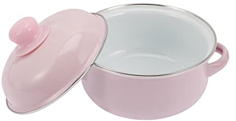 Operitacx Olla esmaltada con tapa, olla de estofado con mango duradero, olla de sopa de 1,1 L, olla esmaltada vintage, olla de cocina esmaltada profunda para estufa, color rosa