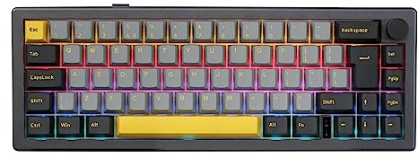 EPOMAKER EK68 (UK-ISO) Wireless Mechanical Keyboard, Knob, Lubed Switch, PBT Keycap, Gasket, Bluetooth/2.4Ghz/USB, RGB Backlit, Mac/PC Programmable Software (Black Gold, Gateron Pro Black)