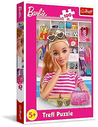 Trefl - Barbie, Lernen Sie Barbie kennen - Puzzle 100 Teile - Rosarotes Puzzle mit der Beliebtesten Puppe der Welt, Kreative Unterhaltung, Spiel für Kinder ab 5 Jahren