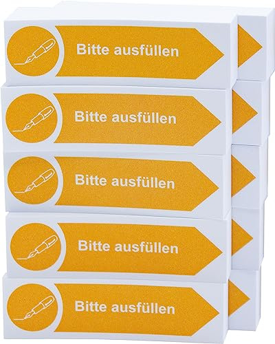 Litfax Haftnotizen Klebezettel Bitte ausfüllen, 10 Stück je 100 Blatt Sticky Notes – Haftstreifen in Gelb mit Pfeilrichtung nach rechts