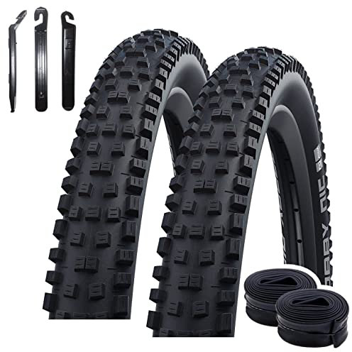 2 x Faltreifen Schwalbe Nobby NIC Performance MTB E-50 Schwarz 62-584 (27,5 x 2.40) + 2 Schwalbe Schläuche AV19 inkl. Reifenheber
