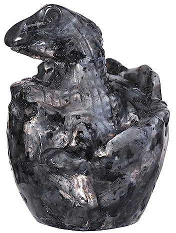 KYEYGWO Schwarzer Labradorit Stein Dinosaurier Figur Deko, Halb Geschlüpfte Dinosaurier Ei Statue, Kristall Baby Dino Skulptur Heilstein Paläontologie Ornament Prähistorische Tier Sammlerfigur