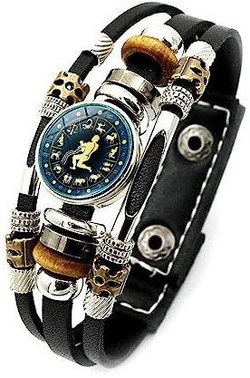 FWSHANGMAO Armband Männer,Armband Mit Zwölf Sternbildern Zeitstein Sternzeichen Wassermann Geburtsstein-Armband Sternzeichen Leuchtendes Lederarmband Charm-Chakra-Schmuck Für Reisen Geschenke
