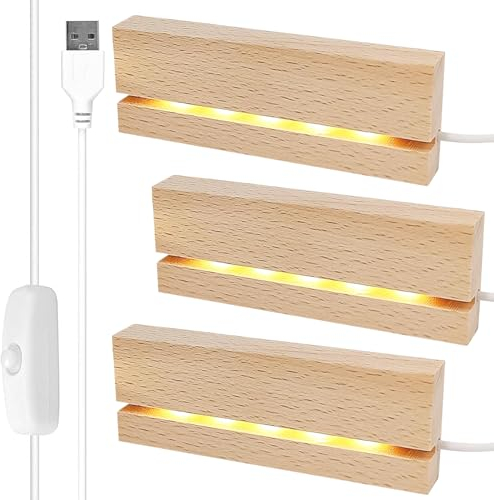 LED Lichter Display Basis, 3 Stück Led Sockel Holz, Desktop LED Leuchten Sockel, Led Display Basis, Display-Basis, Hölzerne Beleuchtete USB-LED-Lichtsockel, Rechteckig LED-Lichter Display Ständer