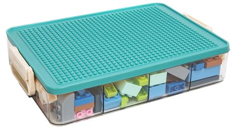 Toys Storage Organizer Bins for Lego, Stackable Toys Organizer, Lego Building Block Storage, Toy Storage Box with 24 Palace Grids, Plastic Stackable Organizer Bins (Green 1layer)