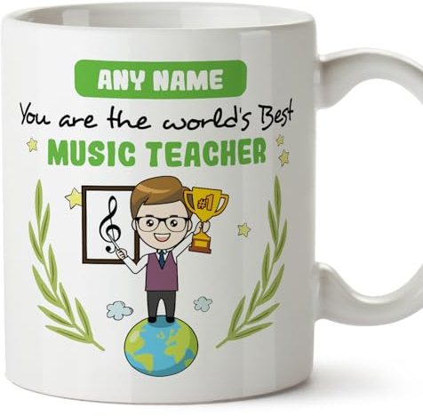 MUGFFINS Personalised Mug for Music Teacher Man - in English - You are World's Best - Funny Custom Gift for Colleagues - Ceramic 11oz Mug