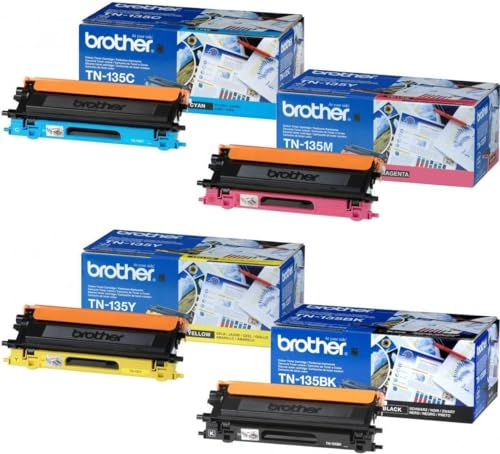 Brother Original TN135, TN-135 Toner - 4er Multipack schwarz Cyan Magenta gelb für DCP-9040CN DCP-9042CDN DCP-9045CDN HL-4040CN MFC-9840CDW
