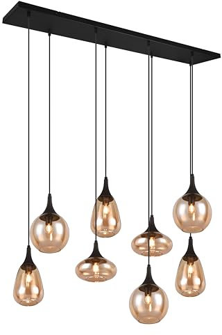 Trio Leuchten Pendelleuchte Lumina 317000813, Metall Schwarz matt, Glas amber, exkl. 8x E14