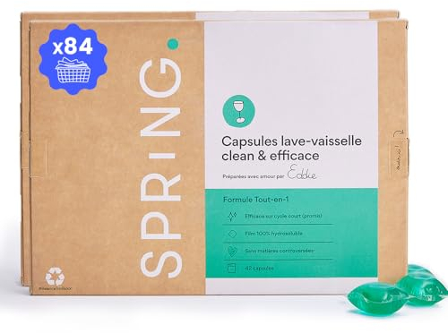 SPRiNG - Capsules Lave-Vaisselle - 84 Capsules - Cycles Courts - Efficace sur les Tâches Difficiles