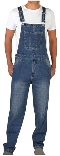 2024 Salopette da Uomo Jeans in Denim Casual Taglie Forti Cotone Pantaloni Strappati Uomo in Tinta Unita Salopette Uomo Jeans Slim Fit con Tasche Moda Multi Tasche Jumpsuit da Lavoro con Bretelle