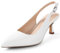 Ankis White Women's Slingback Heels Closed Toe Pumps Kitten Heel Wedding Party Casual Dress Shoes, White Pu, 5 UK
