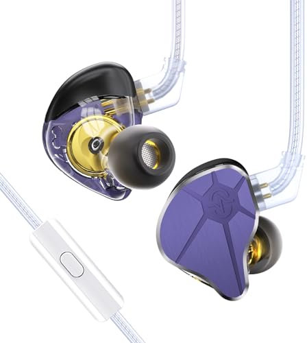 EZ EAR In Ear Monitor CCZ BC04 HiFi Earphones DD&BA Dynamic Driver Rich Details Wired In Ear Earphone IEM Deep Bass with 2PIN Detachable Cable for Phone PC Music Gaming (Purple, Mic)
