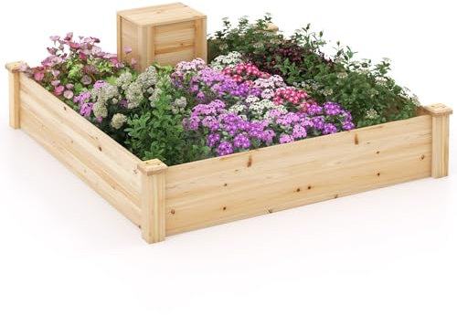 GOPLUS Jardinière Surélevée avec Treillis, Bac à Fleurs Extérieur en Bois avec Compartiments Divisés pour Fleurs, Légumes, Vignes Grimpantes, Assemblage DIY, Potager Surélevé pour Jardin, Patio