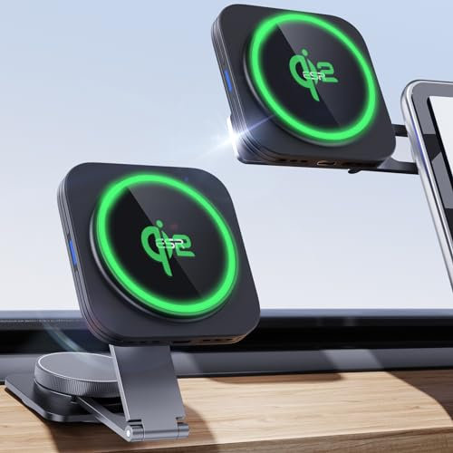 ESR for Qi2 15W MagSafe Car Mount Charger, Foldable Dashboard/Tesla Touchscreen Magnetic Phone Holder Car Wireless Charger for iPhone 16 15 Pro Max Plus 14 13 12 Mini, S25, Fast MagSafe Accessories