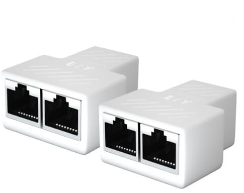 H.May RJ45 Ethernet Splitter Adapter,Ethernet Cable Splitter,Through Head/Tee Head/One to Two Extension/Tee-head Connection Network Splitter Adapter (One to Two Extension white)
