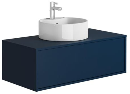 Vente-unique - Waschbeckenunterschrank hängend mit rundem Einzelwaschbecken - Dunkelblau - 94 cm - TEANA II