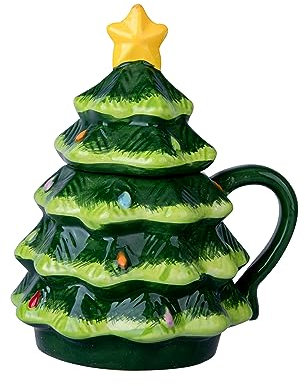 HPYNPES Festive Ceramic Christmas Tree Mug - Easy to Clean-Christmas Coffee Cup - Adorned with Holiday Charm- 14oz