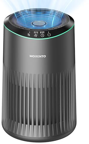 MORENTO Air Purifiers for Home, Air Purifier for Smoke Pet Dander Odors with Fragrance Sponge, Small Air Purifier with Sleep Mode for Bedroom Office, Blue Ambient Light, MR2566, Grey, 1 Pack+3 Modes