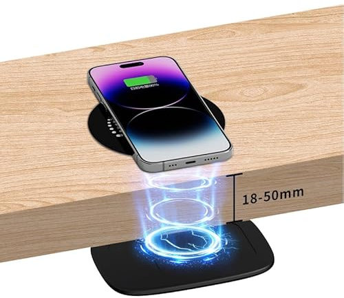 Invisible Wireless Charger, 50MM Under Desk Wireless Charger,Hidden Charging Station for iPhone 15/14/13/ Samsung Galaxy S23/S22/S21 (Adapter Included)