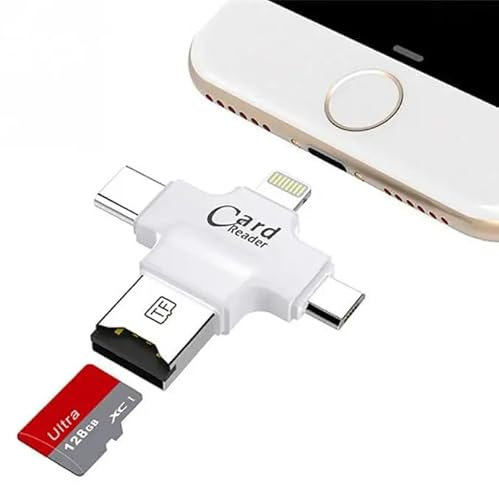 Lecteur de carte SD 4 en 1 pour iPhone/iPad/Android/Mac/ordinateur/appareil photo/ordinateur portable/PC/téléphone portable Adaptateur de mémoire externe universel pour carte TF 4 en 1 (blanc)