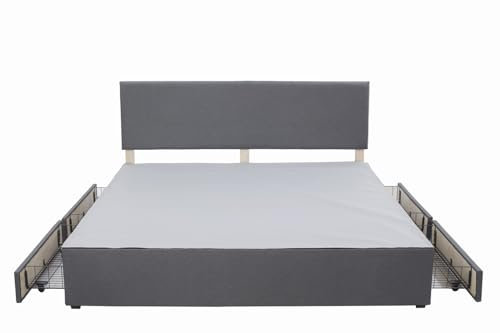 Panana Grey Divan Double Bed Linen Fabric Divan Bed Frame With/without Headboard Storage Drawers (with Headboard, 4 Drawers, 6FT Super King)