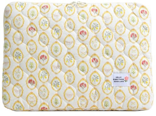 CHAMAIR Puffy Laptop Sleeve - Cute 15 Inch Quilted Laptop Case Compatible for 14 Inch Notebook (Flora 15in)