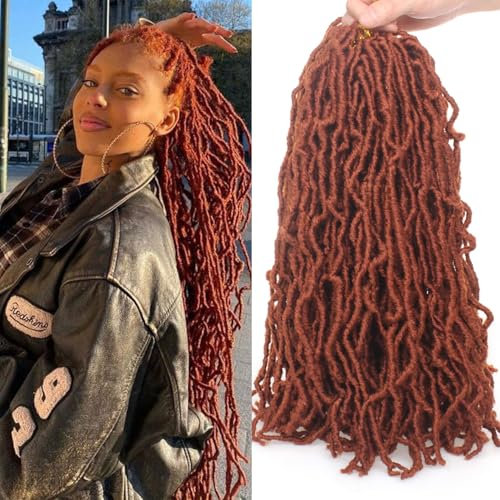 Mscat Faux Locs Crochet Hair 18 Inch New Soft Locs 7 Packs/Lot Curly Wavy Pre-Looped Copper Red Faux Locs Goddess Locs Synthetic Fiber Hair Extensions 350#
