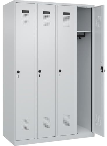 C + P Möbelsysteme C+P | Spind Evolo Plus | 4 Abteile | lichtgrau | B 1200 mm | mit Bodengleitern | Drehriegel