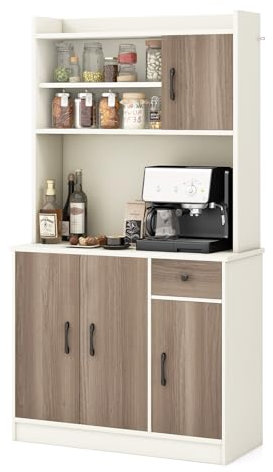 GIANTEX 180 cm Küchenschrank, Küchenbuffet Buffetschrank mit Arbeitsplatte, Hochschrank Küche, Vitrinenschrank Aufbewahrungsschrank mit 4 verstellbaren Regalen, Vorratsschrank Mehrzweckschrank